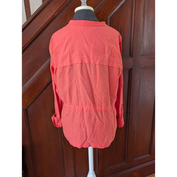 Christopher & Banks Coral Button-Front Drawstring Waist Linen Blouse Jacket Wome - Picture 2 of 7